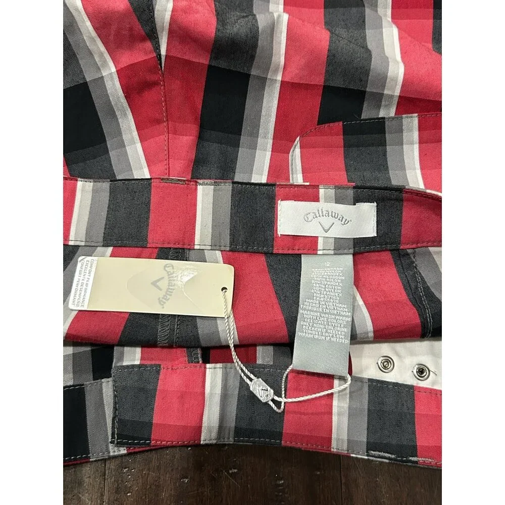 Callaway Golf Plaid Shorts Size 12 Red Black White Preppy Gorpcore NWT - Picture 7 of 10